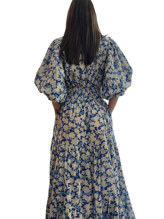 Abito lungo fiori azzurro