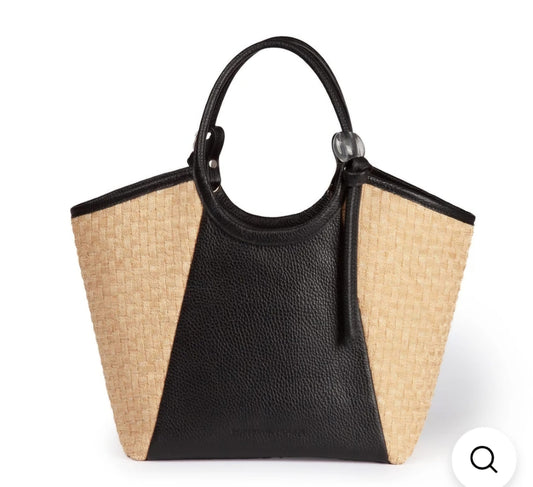 Borsa tessuto e pelle nera